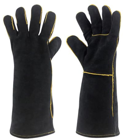 GIONAR Cowhide BBQ Welding Gloves, Fire Gloves for Wood Burners | Heat Resistant Fireproof Leather Gloves for Welding, Large Insulated BBQ Stove Glove for Fireplace, Baking, Stove, Pot Holder