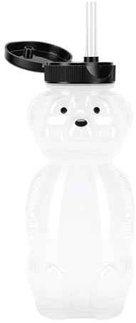 Fockety Bicchieri di Cannuccia a Forma di Orso, 3 Pezzi a Prova di Perdite Bottiglie di Plastica Riutilizzabili da 230 Ml con Cannucce in Silicone Bocca Larga Base Piatta Bottiglia di
