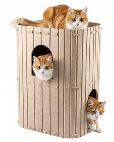 Toemics Filz Katzenhöhle Katzenbett Höhle Doppelbett Katzenhaus Stabiler Katzenbett Winter und Sommer (Beige, Doppelter)