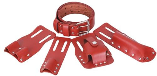 Tidevib Leather Pouch Level Spanners and Hammers, 5-Piece Set with Movable Holders, Wear-Resistant Brown Black Pouch Scaffold Work