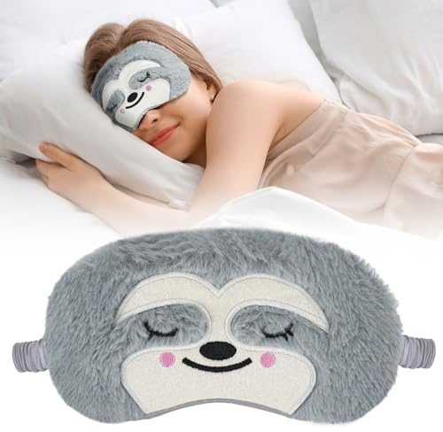 ACWOO Sovmask barn, söt 3D fluffig djurögonmask, ludd karikatyr sova rolig nyhet ögonskydd, sovmask gåvor, sovmask för barn vuxna – grå