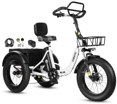 ESKUTE Elektro Dreirad für Erwachsene T302 Pro, 48V 20,8Ah Akku, faltbares E-Bike Dreirad mit Tiefeinstieg, 20×4 Zoll Fat Tires Elektrofahrrad, 7-Gang, 25 km/h, 60–130 km Reichweite