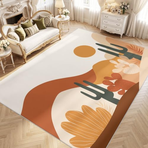 Generisch Tappeto stampato astratto con cactus del deserto, realizzato a macchina, per sala giochi, stile bohémien, rustico, per camera da letto, camera da letto, ufficio, lavabile, 80 x 120 cm