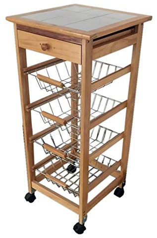 Mueble Gestionc Carrello da Cucina con Ruote, Carrello Porta Frutta e Verdure, con 4 cestini e Porta Bottiglie, Dimensione: 37 x 37 x 85 cm Miele