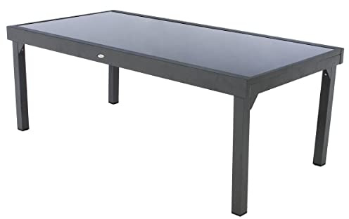HESPERIDE - Table de Jardin Extensible Piazza Gris Graphite - 12 Places - Aluminium Antirouille Verre trempé - Meuble d'Extérieur Rallonge Coulissante