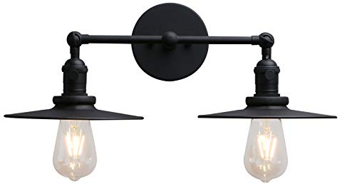 Phansthy Wandleuchte,2 Flaming,Metall-Schirm,Vintage Industrie Loft-Wandlampe,Antik Deko Design,Landhausstil,E27,Wandbeleuchtung,Küchenwandleuchte(Schwarz Farbe)