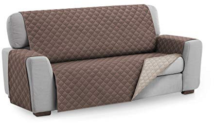 Textilhome Funda Cubre Sofá Malu, Sofas de 3 Plazas(160 cm), Protector Acolchado Reversible Universal, Ideal para Mascotas, Resistente a Arañazos y Pelos, Color Marron
