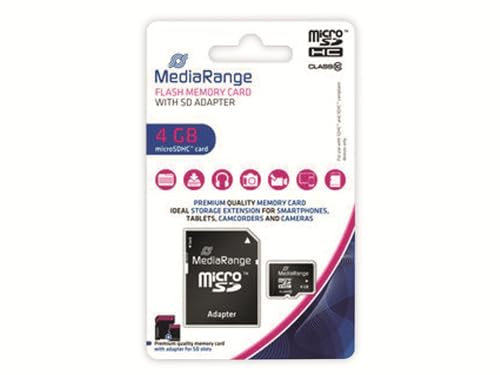 MediaRange - Tarjeta de Memoria SDHC (4 GB, MR956, Clase 10, con Adaptador SD)