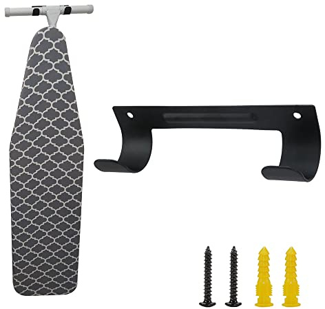 Exclen Ironing Board Hanger Wall Mount Ironing Board Holder Organizer Wall Rack for Laundry Rooms Storage Rack Hanging Shelf Hanger (Black)