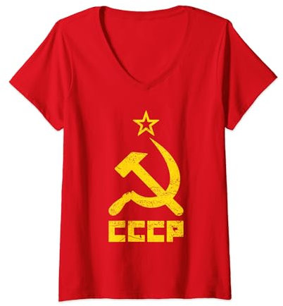 Falce e martello Stella CCCP Unione Sovietica Rossa Maglietta con Collo a V
