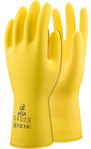 UCi Vega™ 30 cm Latexhandschuh, leicht, robust, geprägt, Powergrip™ Gummihandschuhe, Gelb oder Blau (8/Medium, Gelb), 10 Stück
