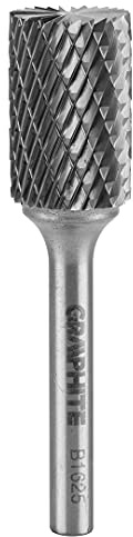 GRAPHITE HM-Frässtift, zylindrisch mit Klingen oben, Form B, HM-Schneidwerkzeug, Ø 16 mm, Kopflänge 25 mm, Stift- Ø 6 mm, Stiftlänge 45 mm, Karbidfräser für Geradschleifer