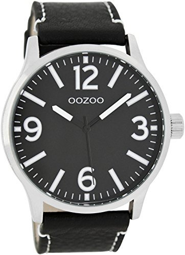Oozoo Herrenuhr mit Lederband 45 MM Schwarz/Schwarz C7409