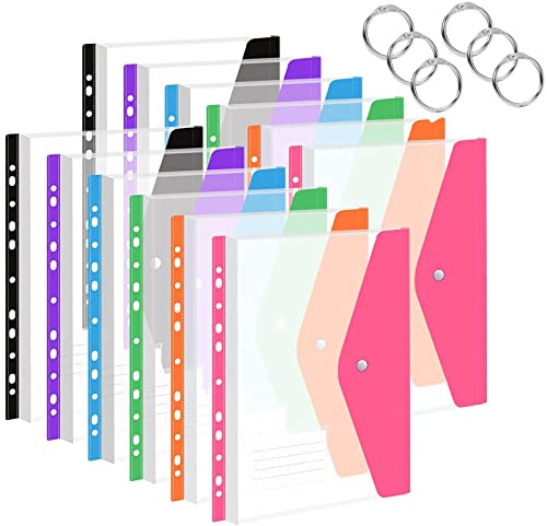 12 stycken dokumentmapp A4 för arkivering, dokumentfickor A4, arkiveringsbar A4, insynsficka, dokument med 11 hålkant, tryckknapp och etikettficka för dokument, organisera 6 färger