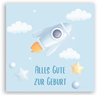 Friendly Fox Karte zur Geburt Junge, 14,8 x 14,8cm quadratische Karte zur Baby Geburt, Klappkarte mit Umschlag, Glückwunsch Hurra ein Junge