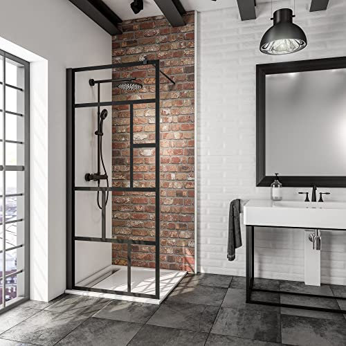 Schulte Duschwand Alexa Style 2.0 Walk In Black Style, 90 x 200 cm, 6 mm Sicherheitsglas Dekor Atelier 1, schwarz matt, Montage auf Duschwanne oder Fliese