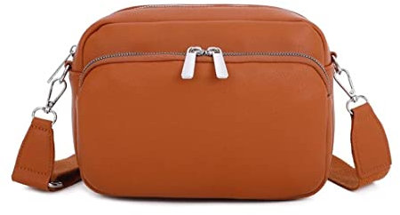 Damen Tasche Crossbody Hüfttasche Bauchtasche Umhängetasche Bodybag Schultertasche Handytasche Gürteltasche Metallic Handtasche Reise Kunst-Leder Cognac