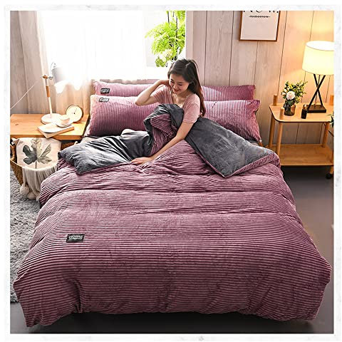 4 Teilig Warm Winter Bettwäsche Plüsch Bettbezug mit 2 Kopfkissenbezug Flauschig Coral Fleece Microfaser Winterbettwäsche Set Reißverschluss,1.8m