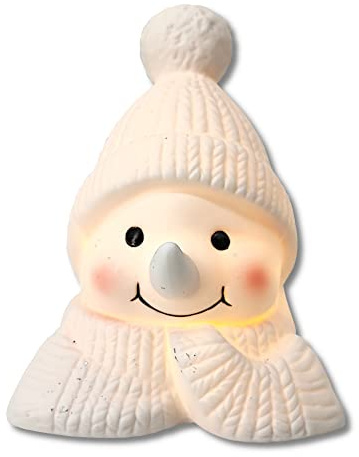 DARO DEKO Keramik Schneemann Kopf mit LED - mittel