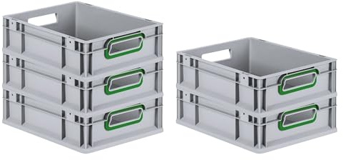 PROREGAL SuperSparSet 5x Eurobox NextGen Color | HxBxT 12x30x40cm | 11 Liter | Griffe grün offen | Glatter Boden | Eurobehälter, Transportbox, Transportbehälter, Stapelbehälter