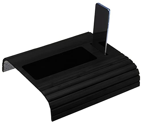Bambus Holz Sofatablett/Sofatisch für Armlehne mit Anti-Rutsch. Armlehne Protektor, Getränkehalter Untersetzer (Schwarz)