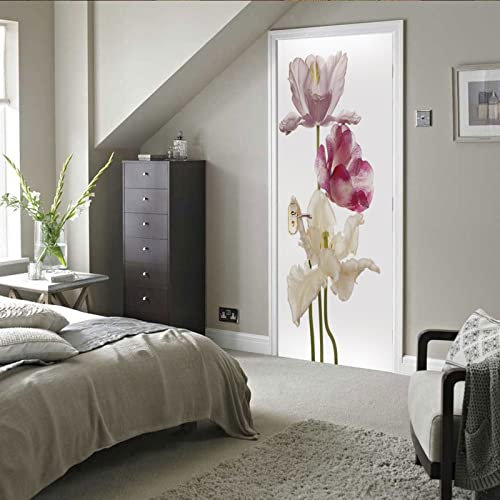 stickers paroi de douche 90x215cm(35.43 inches * 84.64 inches) Rose fleurs Autocollant 3D Stéréo de Porte, Sticker De Porte Trompe l'oeil Moderne Art Auto-adhésif Poster PVC Sticker Porte