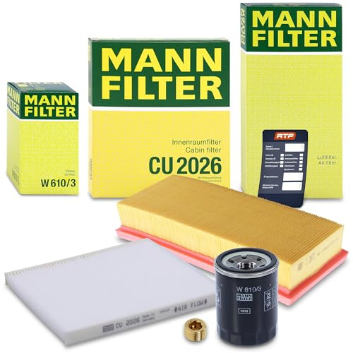 MANN-FILTER Inspektionspaket Filterset 1x Ölfilter, 1x Luftfilter, 1x Innenraumfilter, 1x Ölablassschraube mit Dichtring, 1x Ölwechselanhänger Kompatibel mit FIAT PANDA (169_)