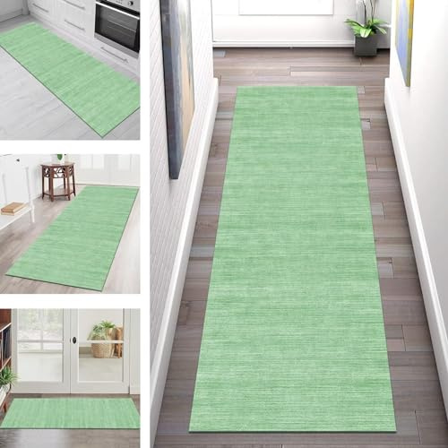 Teppich Läufer Flur Küche rutschfest waschbar Teppichläufer Lang 60X200CM Grün Küchenläufer Flurteppich Meterware Korridor Tepiche Esszimmer Schlafzimmer Wohnzimmer Schmutzfangmatte Breit 40-120cm