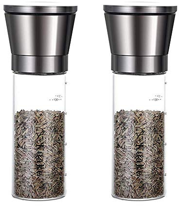 ORLOVA Pepper Shaker Mill,Salt Grinder, Spice Grinder, Set of 2 Salt Pepper Grinders, Pair of Salt Shakers with Adjustable Coarseness, Spice Mills, Glass Design, Easy to Refill