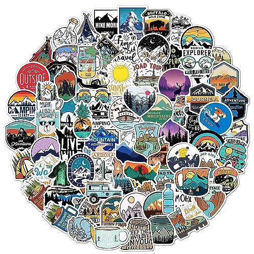 Rumyve Outdoor Adventure Stickers - Set of 100 Waterproof Camping Stickers for Laptops, Water Bottles, DIY Crafts