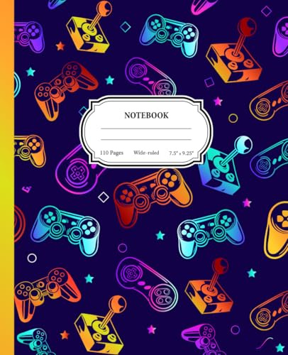 GAMER COOL NOTEBOOK JOURNAL Composition Notebook Wide Ruled: Video Games in multicolour Cover in Orange Blue Yellow Purple Great Gift for Students & Gaming Lovers