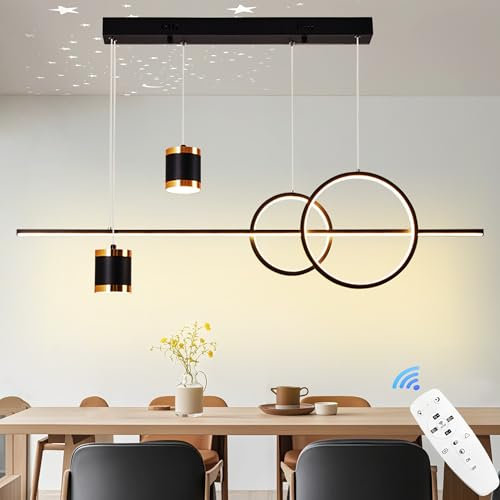 TJSC Suspension Luminaire LED moderne, Dimmable Lustre de Table à Manger, 49W Lustre Salon avec Télécommande, 120cm Hauteur Réglable Lampe Suspendue, pour Salle à Manger Salon Cuisine, Noir