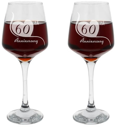 Always Looking Good Juego de 2 copas de vino grabadas para 60 aniversario de boda, copas de vino grandes de 400 ml