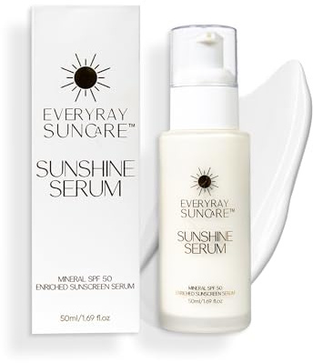 EveryRay Suncare - Sunshine Serum - Enriched Mineral Suncreen Serum - 1.69 fl oz - SPF 50 with skin hydrating squalane and Vitamin C - For All Skin Types and Skin Tones