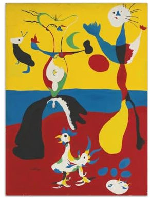 RKGHDCX Berühmte Juani Miroi Leinwand Wandkunst Gemälde.Reproduktionen Poster und Drucke auf Leinwand.Wandkunst Bilder für Wohnzimmer Dekor'DER BAUER UND SEINE FRAU' 50x75cm20 x30 Rahmenlos