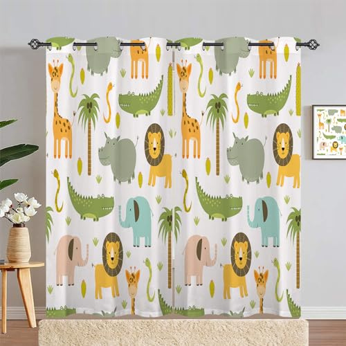 ANHOPE Safari Tier Löwe Elefant Blickdichte Gardinen mit Ösen Thermo Vorhänge Kinder Jungen Mädchen Vorhang Blackout Curtain Wohnzimmer Schlafzimmer Verdunklungsvorhänge 2er Set H 214 x B 140 cm
