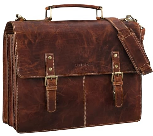 STILORD Bernd Aktentasche Herren Leder 15,6 Zoll Laptoptasche Umhängetasche Vintage Dokumententasche Arbeitstasche Groß für Business Uni Farbe:sepia - braun