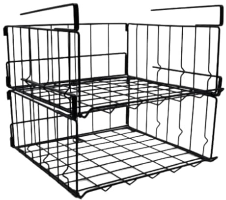 ShangSRS 2 Stück Faltbar Aufbewahrungskorb, Regal Unter Schrank Faltbar Hängekorb Metall Korb für Küche, Schrank, Speisekammer, Büro, Bad, Bücherregal (schwarz)