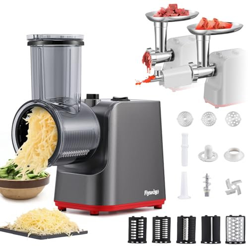 Flyseago - Rallador de queso, eléctrico, multifuncional, trituradora de carne, máquina rotatoria automática de rallado de queso, máquina de ensaladas con relleno de salchichas, kit Kubbe, colador de