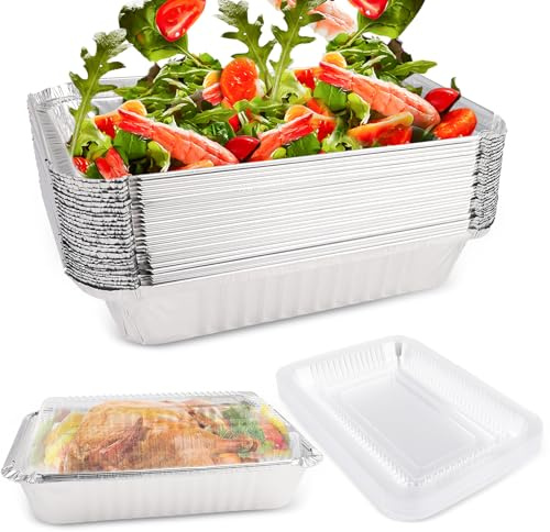 vebulon Aluschalen mit Deckel 30 Pack Silber Aluschalen Aluschalen Grill Grillschalen Aluminium Einweg für Lebensmittel Lagerung Backen Braten Bbq Takeaway Party