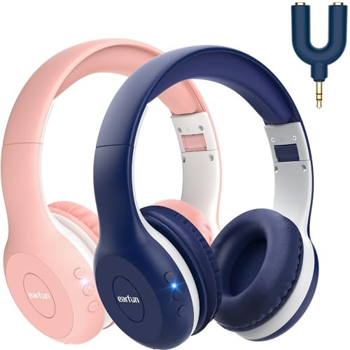 EarFun Kids Headphones Wireless, Bluetooth 5.4 Headphone for Child with Mic, 85/94dB Volume Limited Foldable Over Ear, Hi-Fi Stereo Sound, 40H Playtime, Tablet, Phone, PC, School/Travel, Gift, 2 Pack