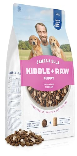 James & Ella Kibble + Raw Puppy Food, Turkey 1.5 kg | Free Run Turkey High Protein Kibble and Freeze-Dried Raw Meat Nuggets with Essential Oils & Minerals, Grain-Free, Gluten-Free