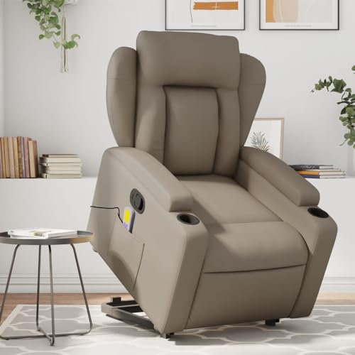 Homgoday Massagesessel mit Aufstehhilfe, Relaxsessel, Aufstehsessel Fernsehsessel mit Liegefunktion Ruhesessel TV Sessel Liegesessel Sessel, für Wohnzimmer Cappuccino-Braun Kunstleder