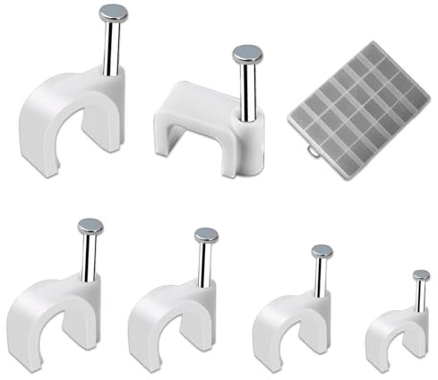 DERJDISF Fermacavo con Chiodo Fermacavi - Confezione da 600 fermacavi, Fermacavi Rotondi e Quadrati, Bianco, Supporti a Parete per Cavi di Rete，4 mm/5 mm/6 mm/8 mm/10 mm