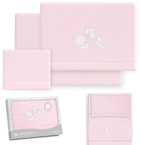 Interbaby - Juego Sabanas Minicuna 50x80 Poliester 100% | Sabana Cuna Bebe Coralina, Cálida | Incluye Sabana Bajera, Encimera y Funda de Almohada | Ideal para Invierno | Elefante Globo Corazón Rosa