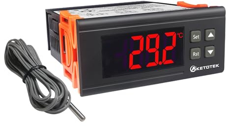 KETOTEK KT8100 Digitaler Heizungs PID Temperaturregler Dimmer Thermostat | 220V Thermostatsteuerung für Heizgerät 2A 440W mit 2m Temperatursensor, für reptil, terrarium,aquarium