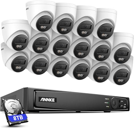 ANNKE 4K Überwachungskamera Set mit 16X 8MP PoE IP Kamera, 16CH CCTV NVR mit 8TB HDD für 24/7 Aufnahme, Personenerkennung und Fahrzeugerkennung, Fernzugriff, 100 Fuß IR Nachtsicht für Aussen/Innen