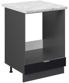 Vicco Herdumbauschrank Fame-Line, Herdschrank, Schwarz gestreift, 60 cm, AP Marmor