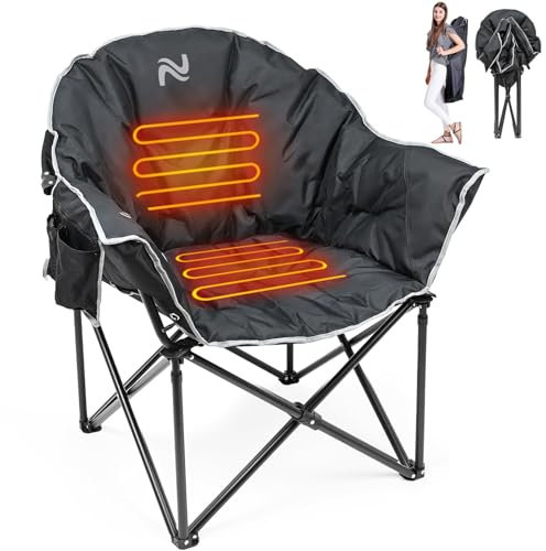 Meulbaty Beheizte Campingstuhl Klappbar, 200KG Belastbar mit Dual Heizzonen 3 Temperaturregulierung, Leicht Faltbar Outdoor Stuhl für Camping/Garten/Angeln/Festival (Powerbank Nicht Enthalten)
