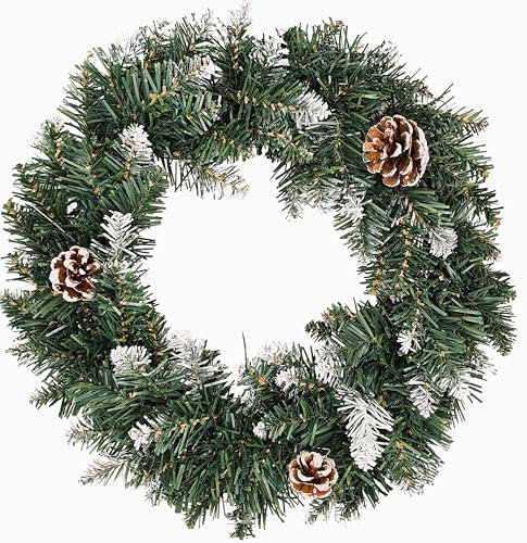 Bambelaa! Corona de Navidad artificial, corona de abeto, corona de abeto, corona decorativa con piñas, corona decorativa para Adviento e invierno, decoración navideña para puerta, pared y mesa de PVC,